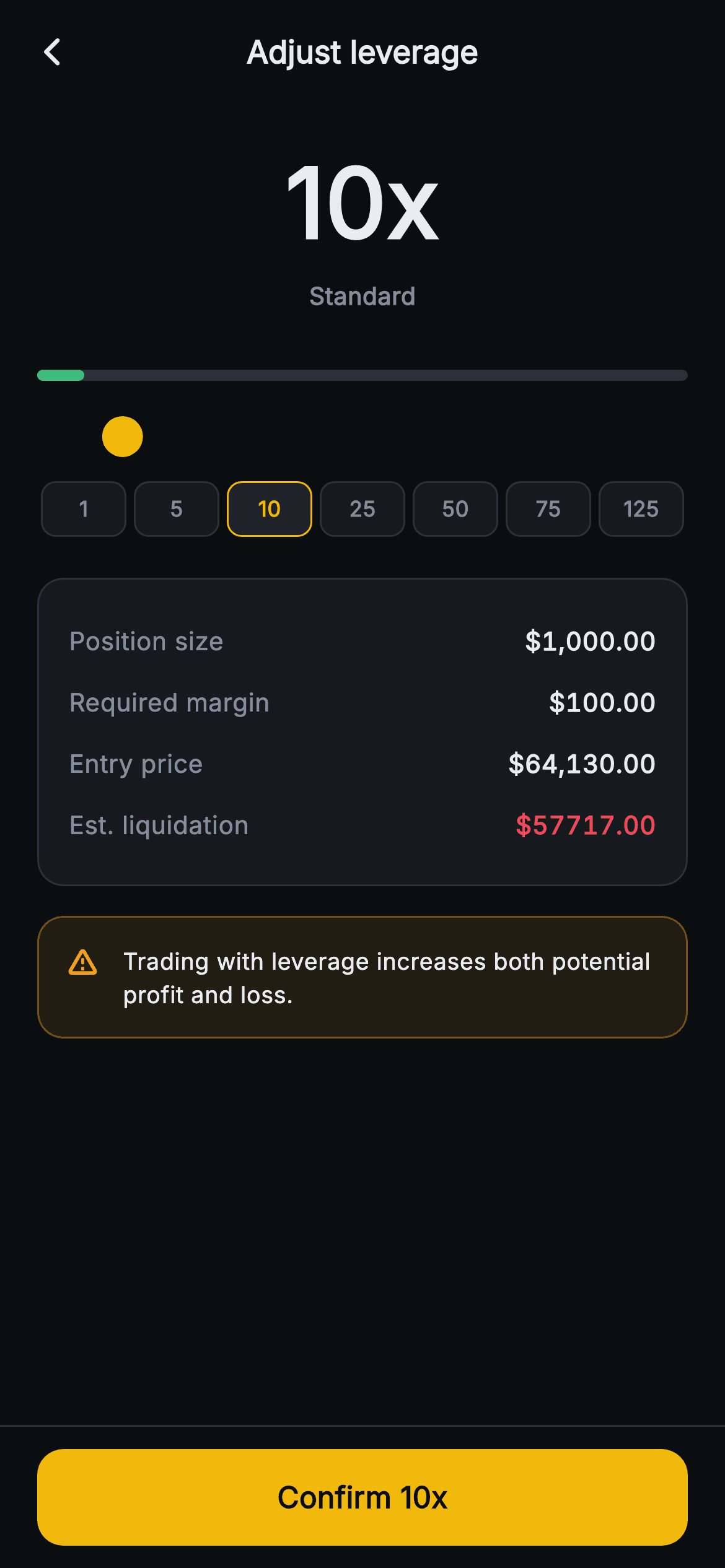 Aurum · Leverage — Web3 Flutter screen