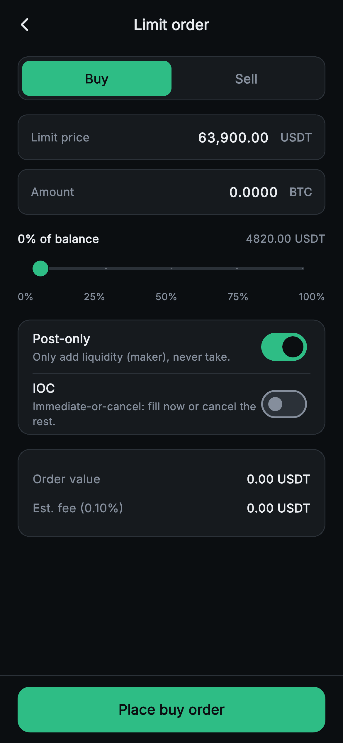 Aurum · Limit Order — Web3 Flutter screen