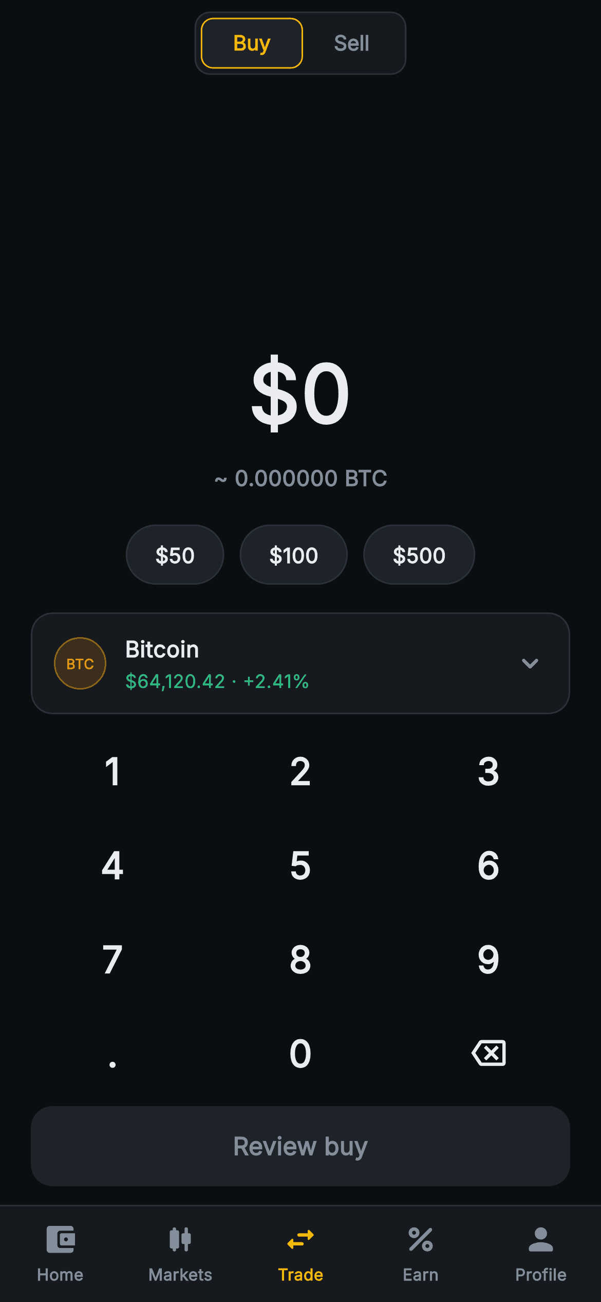 Aurum · Buy — Web3 Flutter screen