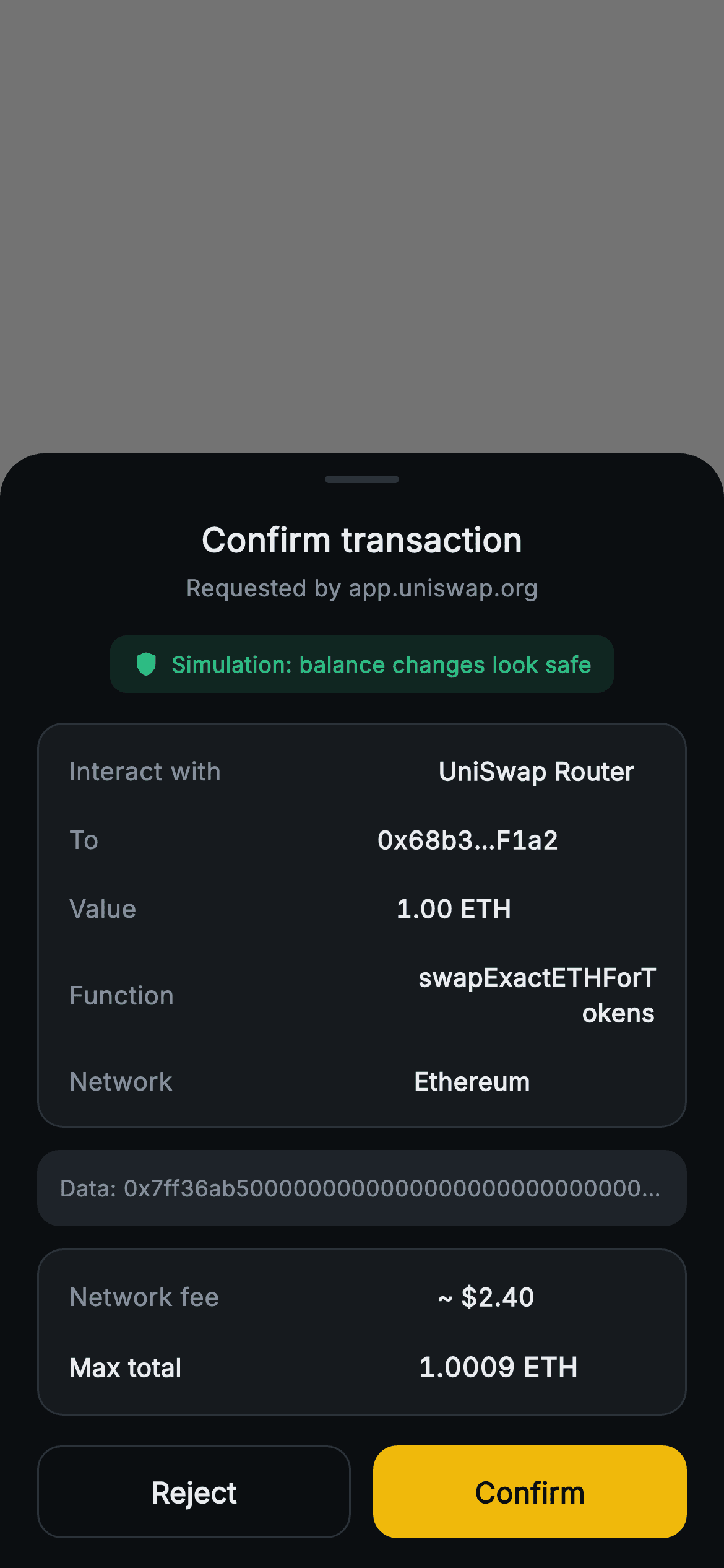 Aurum · Transaction Request — Web3 Flutter screen