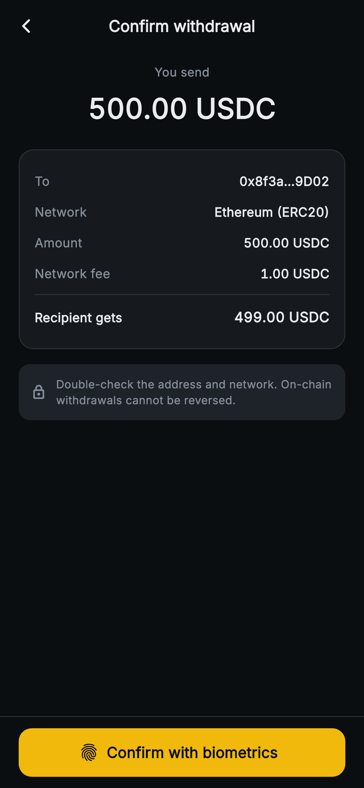 Aurum · Confirm Withdraw — Web3 Flutter screen